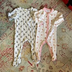 Bundle of 2 Ralph Lauren + Nordstrom Footed Baby Sleepers 6m Frenchie Teddy Bear